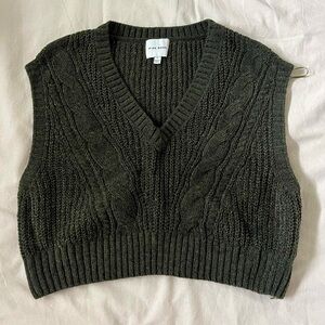 Pink Rose Olive Green Sweater Vest